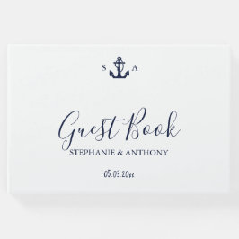Monogram Nautical Navy Blue Anchor Bröllop Gästböcker