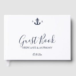 Monogram Nautical Navy Blue Anchor Bröllop Gästböcker