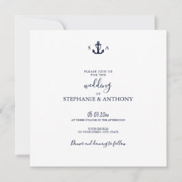 Monogram Nautical Navy Blue Anchor Bröllop Inbjudningar