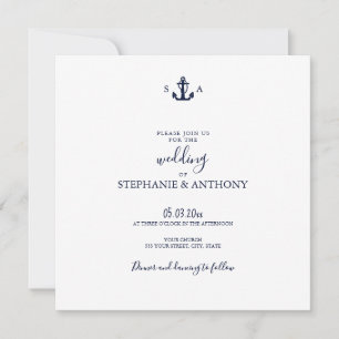 Monogram Nautical Navy Blue Anchor Bröllop Inbjudningar