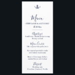 Monogram Nautical Navy Blue Anchor Bröllop Meny<br><div class="desc">Lägg till en polerad nautisk beröring till din mottagning med den här Monogram Nautical Navy Blue Anchor Bröllop Menu. Med en minimalistisk vit bakgrund, marin blå text och ett klassiskt ankarmonogram med parets initialer överst, binder detta menykort din inställning till bord tillsammans med tidlös kustelegans. Perfekt för badplatser på stranden,...</div>