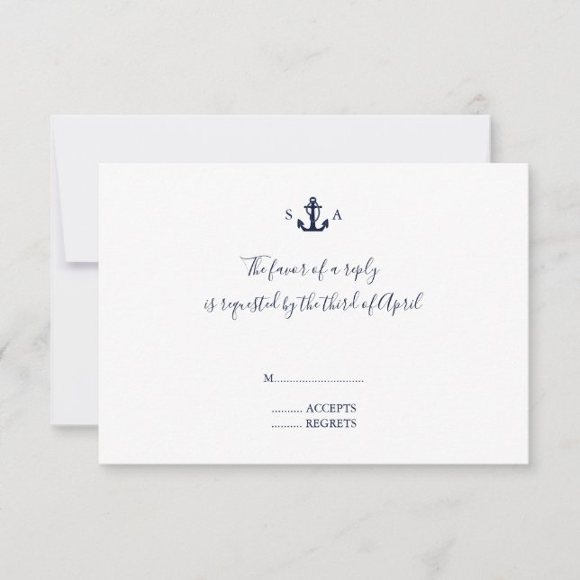 Monogram Nautical Navy Blue Anchor Bröllop OSA Kort (Framsida)