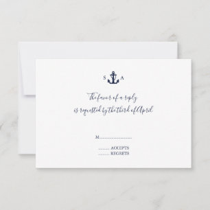 Monogram Nautical Navy Blue Anchor Bröllop OSA Kort