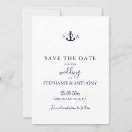 Monogram Nautical Navy Blue Anchor Bröllop Spara Datumet