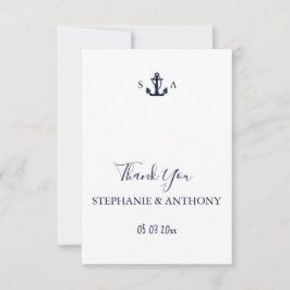 Monogram Nautical Navy Blue Anchor Bröllop Tack Kort
