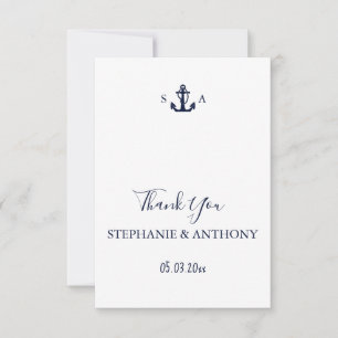 Monogram Nautical Navy Blue Anchor Bröllop Tack Kort