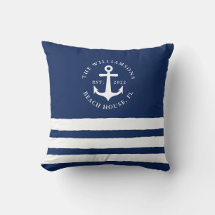 Monogram Nautical Rand Blue White Kudde