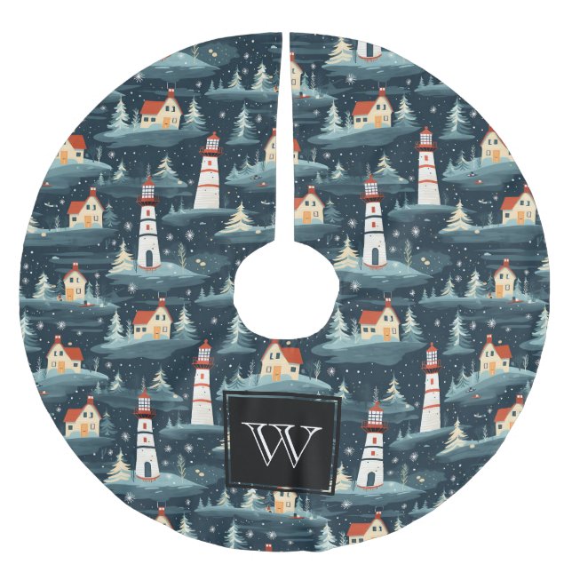 Monogram Nautical Sea Lighthouse Julgransmatta Borstad Polyester (Framsidan)