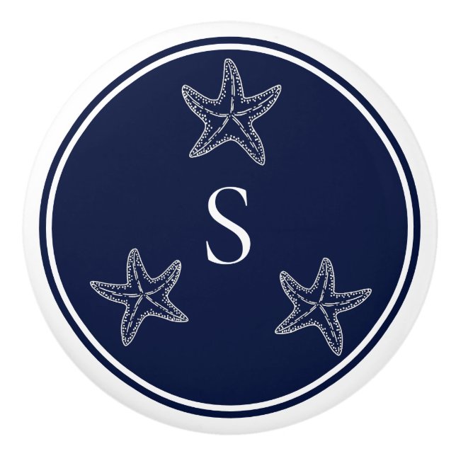 Monogram Nautical White Navy Blue Starfish Beach C Knopp (Framsidan)