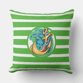 Monogram Nautisk Grönt Rand utanför dörrfyllningen Utomhuskudde