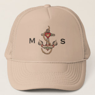 Monogram.Nautisk. Vintage Anchor Tatto. Keps