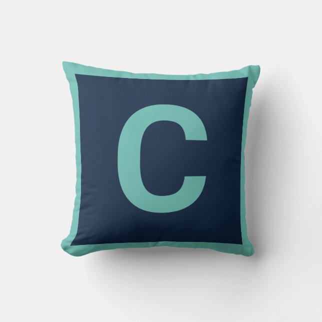 MONOGRAM NAVY AQUA DUBLESITED Cushion Pillow Kudde (Framsida)