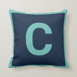 MONOGRAM NAVY AQUA DUBLESITED Cushion Pillow Kudde