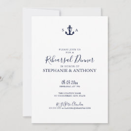 Monogram Navy Blue Anchor Rehearsal Inbjudningar