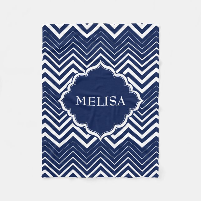 Monogram Navy Blue and White Zigzag Chevron Fleecefilt (Framsidan)