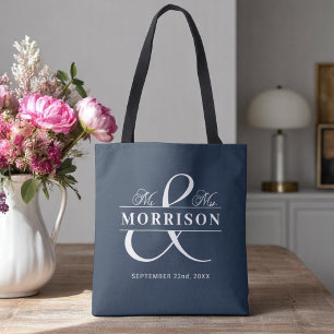 Monogram Navy Blue Bröllop Tygkasse