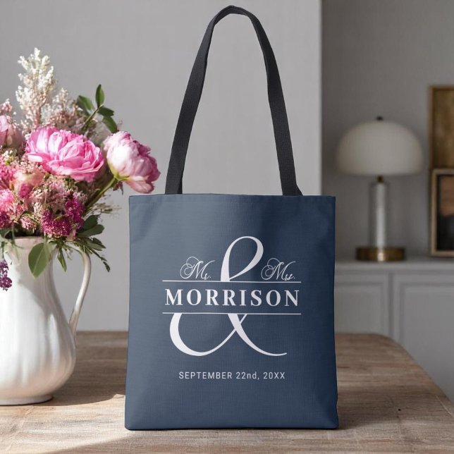Monogram Navy Blue Bröllop Tygkasse (Skapare uppladdad)