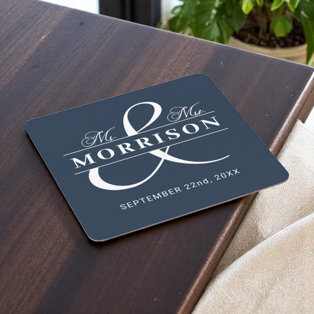 Monogram Navy Blue Bröllop Underlägg Papper Kvadrat (Skapare uppladdad)