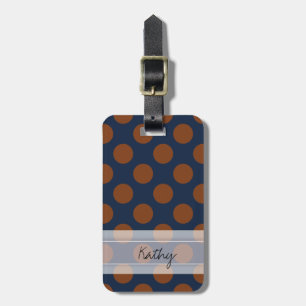 Monogram Navy Blue Brown Chic Polka Dot Mönster Bagagebricka