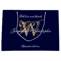 Monogram Navy Blue & Guld Elegant bröllop