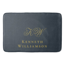 Monogram Navy Blue Guld Namn Minimalistisk Män  Badrumsmatta