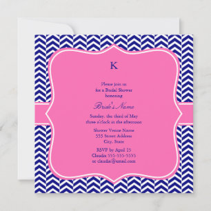 Monogram Navy Blue med Shock rosa Chevron Möhippa Inbjudningar