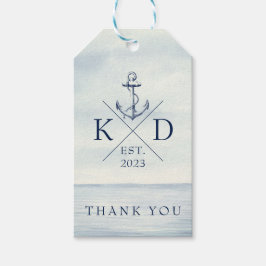 Monogram Navy Blue Nautical Anchor Tack Gift Presentetikett