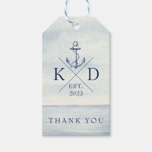 Monogram Navy Blue Nautical Anchor Tack Gift Presentetikett