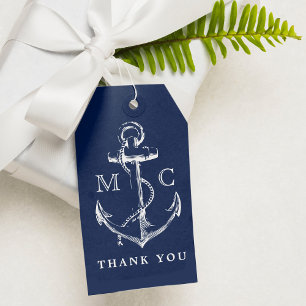 Monogram Navy Blue Nautical Anchor Tack Presentetikett