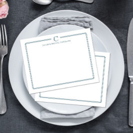 Monogram Navy Blue Newlywed Stationery Anteckningskort