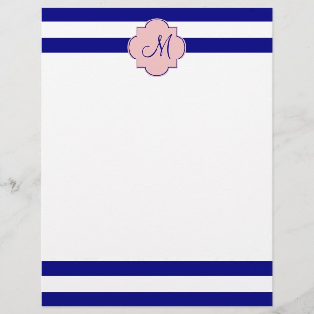 Monogram Navy Blue och Baby Rosa Stripe Mönster (Framsida)