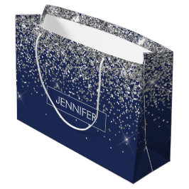 Monogram Navy Blue Silver Glam Glitter