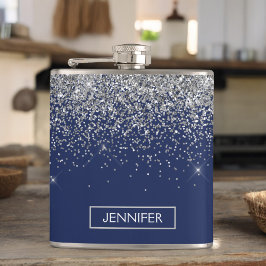 Monogram Navy Blue Silver Glam Glitter Fickplunta