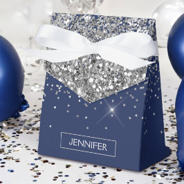 Monogram Navy Blue Silver Glam Glitter Presentaskar