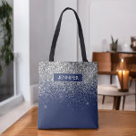 Monogram Navy Blue Silver Glam Glitter Tygkasse<br><div class="desc">Lägg till Namn eller Monogram Silver och Blå Faux Glitter och Gnistra Modern och Elegant Luxury Chic Bag. Denna bok kan användas av Läkare,  sjuksköterskor,  Hair Stylist,  Beauty Salon,  Makeup Artist,  Massage and Spa,  Öga Lash,  Öga Brow,  Restaurant Workers,  Waitress,  Health and Medical Employees and Business.</div>