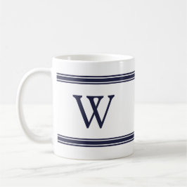 Monogram Navy Blue Stripe Personlig mugg