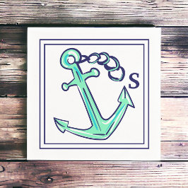 Monogram Navy Grönt Anchor Nautical Boat Coastal Pappersservett