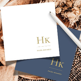 Monogram Navy Guld Simple Elegant Social Notecard Anteckningskort