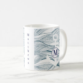 Monogram Navy och White Nautical Anchor Kaffemugg