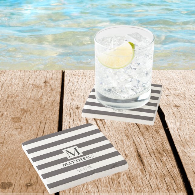 Monogram Navy Rand Family Namn Beach House Stenunderlägg (Skapare uppladdad)