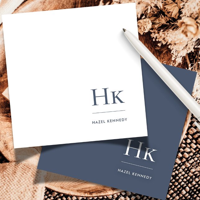 Monogram Navy White Simple Elegant Social Notecard Anteckningskort (Skapare uppladdad)