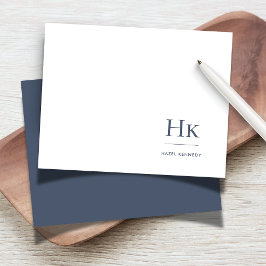 Monogram Navy White Simple Elegant Social Notecard Anteckningskort
