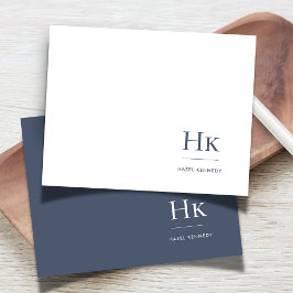 Monogram Navy White Simple Elegant Social Notecard Anteckningskort