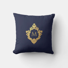 Monogram Navyblå Falskt Guld Elegant Vintage Vapen Kudde