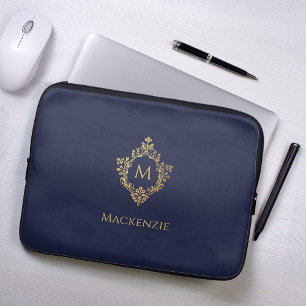 Monogram Navyblå Falskt Guld Vintage Initialer Laptop Fodral