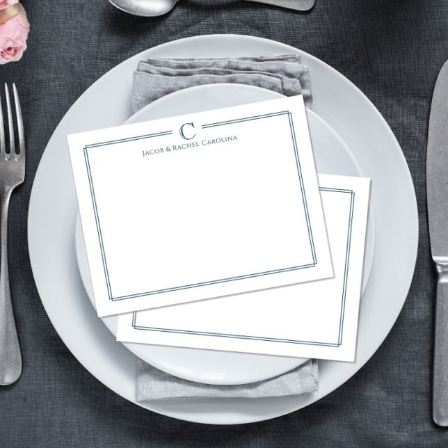 Monogram Navyblå Nygifta Pappersvaror Anteckningskort (Skapare uppladdad)