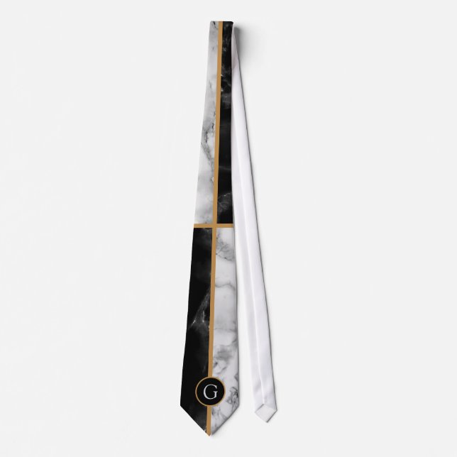 Monogram Neck Tie Black and White Check Marble Slips (Framsida)