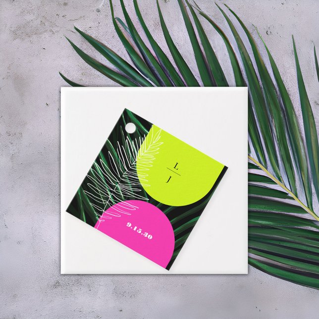 Monogram Neon Arches Handflatan Löv Tropical Bröll Gåvor Etiketter (Skapare uppladdad)