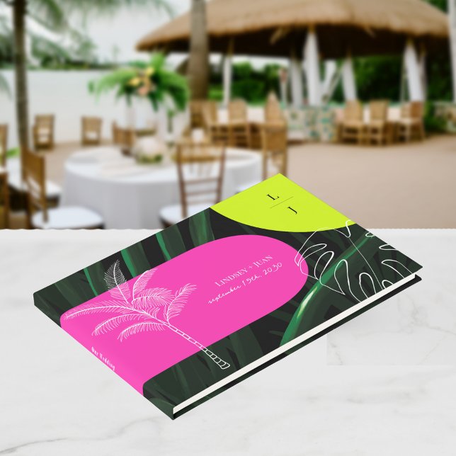 Monogram Neon Arches Tropical Bröllop Guest Bok (Skapare uppladdad)