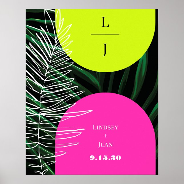 Monogram Neon Arches Tropical Handflatan Löv Bröll Poster (Framsidan)